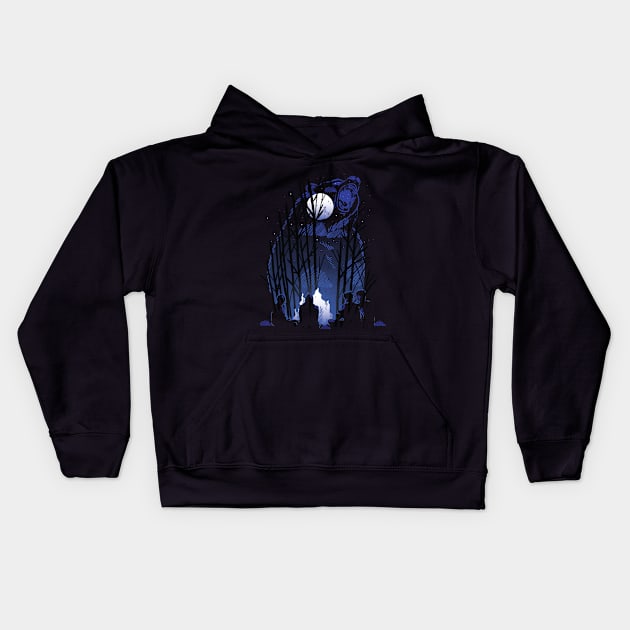 Forest Bear Campfire Kids Hoodie by TomCage